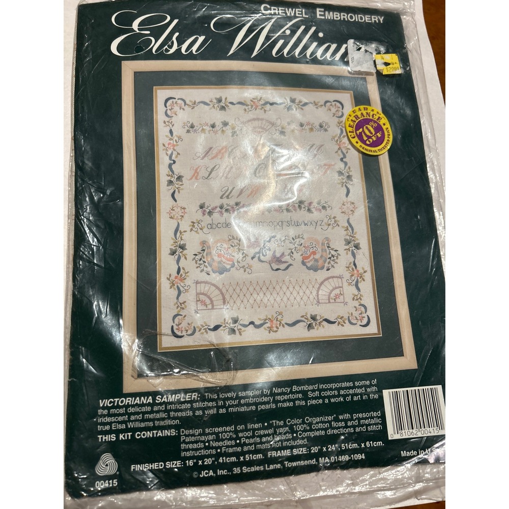 Elsa Williams Victoriana Sampler Crewel Embroidery Kit 00415 Nancy Bombard Wool
